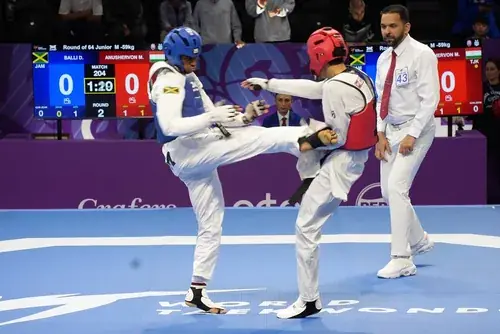 Daniel Balli of World Taekwondo Mandeville competing at the 2026 World Junior Championships in Tashkent