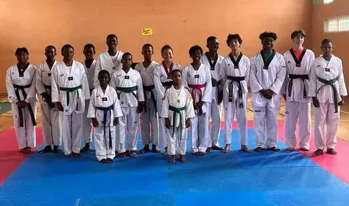 Students working on poomsae